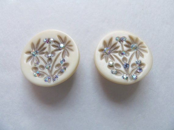 Unique Rhinestone Flower Earrings Vintage 1950 - image 2