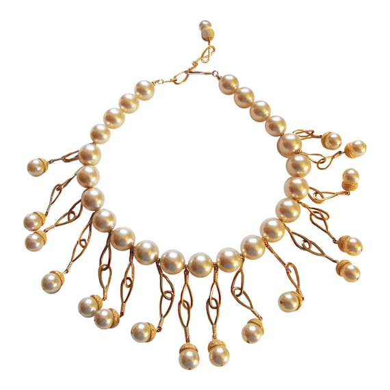Fantastic Large Gold And Pearl Drop Necklace Bride