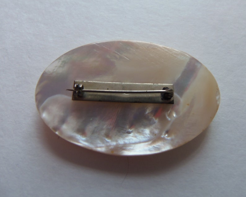 Vintage Mother Of Pearl MOP Hand Carved BroochPin