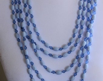 Vintage West Germany Four Strand Light Blue Beaded Necklace