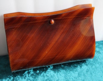 1960's Tortoiseshell Lucite Clutch Purse By Ilene