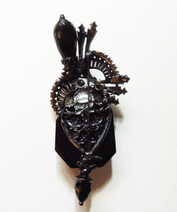 Magnificent Barrera Black Diamond Rhinestone Brooch Vintage