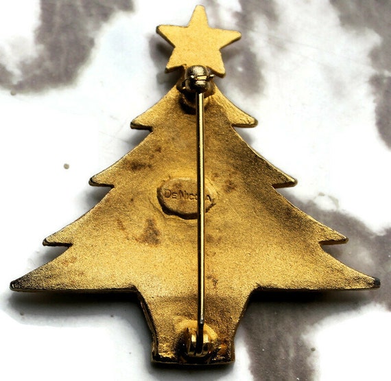 Vintage DeNicola Christmas Tree Brooch with Rhine… - image 2