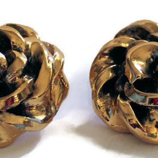 Vintage 1980 Gold Button Earrings By Jacky de G Made in France