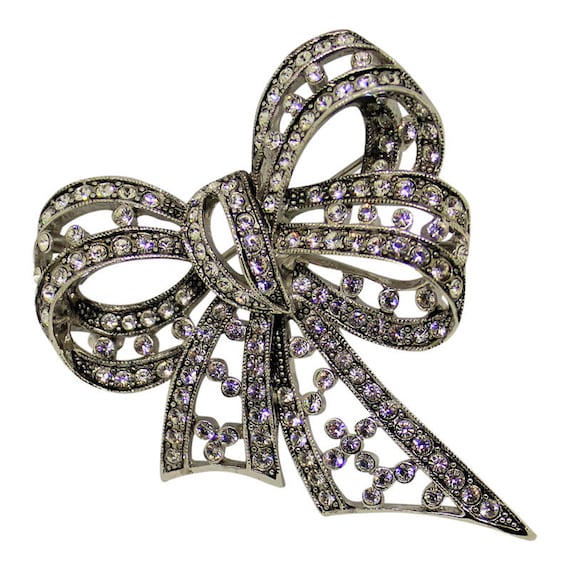 Beautiful Joan Rivers Silver Rhinestone Bow Brooch