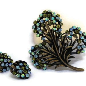 Vintage 1950 Karu Arke NYC Blue Rhinestone Leaf Brooch/Pin Art Deco Design Modernist Jewelry