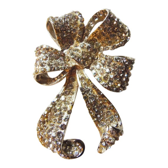 Vintage Rhinestone Bow Brooch Silver Tone Setting