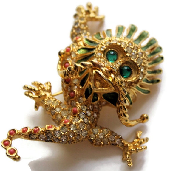Vintage 1960 Pauline Rader Gold Tone Pave and Enamel