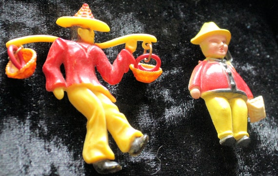 Pair Of Vintage Celluloid China Man Brooches/Pins… - image 2