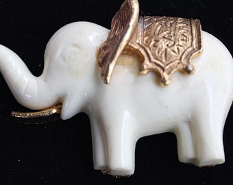 Stunning Large White Elephant Brooch/Pin Statement Jewelry