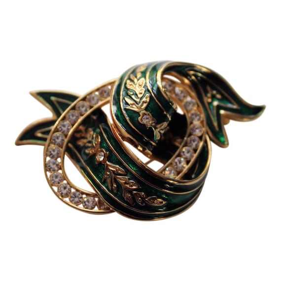 Joan Rivers Green Ribbon Brooch/Pin Emerald Gree