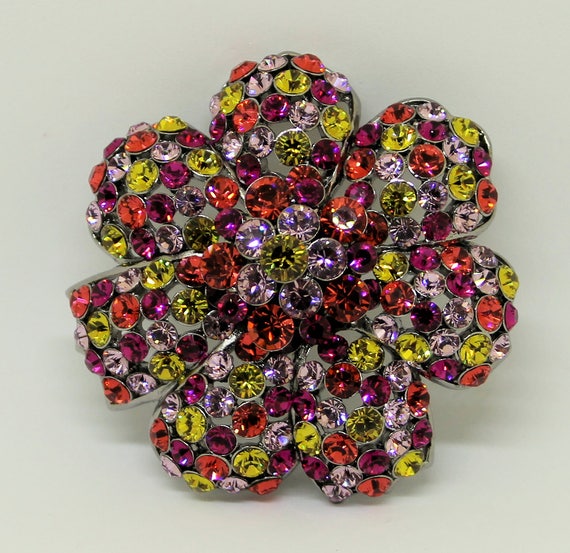 Exquisite Joan Rivers Multicolored Rhinestone Flo… - image 3
