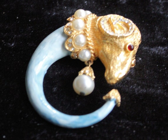 Art Deco Cadoro Signed Jeweled Ram With Pearl Cha… - image 2