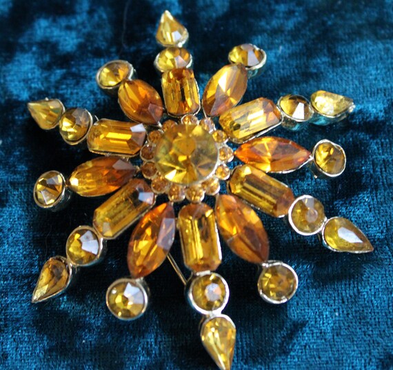 Vintage 1940 Old Hollywood Glam Citrine Rhinestone Br… - Gem