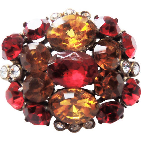 Staret Retro Shades of Red Glass Stone Brooch/Pin