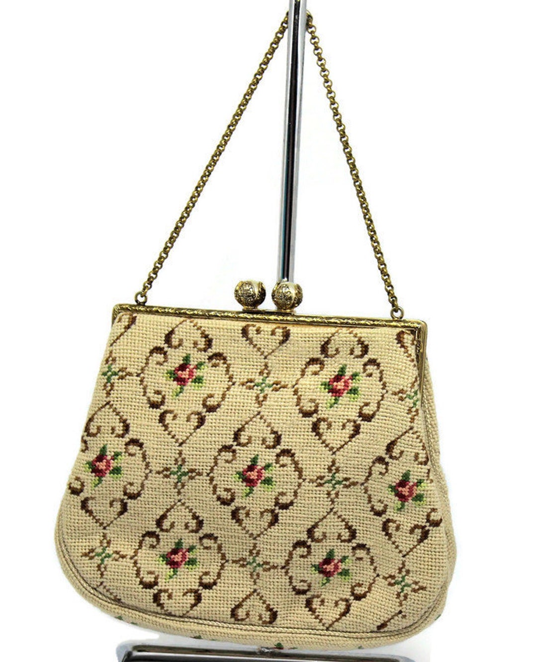 Vintage Needlepoint Purse Christine Custom Bags Detroit Cream Etsy