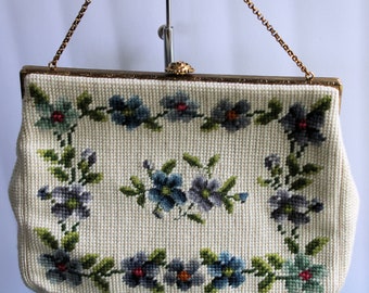 Vintage 1960s Needlepoint Bag with Floral Motif  Christine Custom Bags Made in Detroit