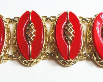Vintage 1950 Melon And Gold Link Bracelet  Gold Link Bracelet 1950's Style