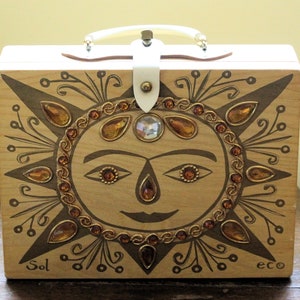 Vintage Wood Box Bag/ Purse by Enid Collins Sol Sunburst with Jewels