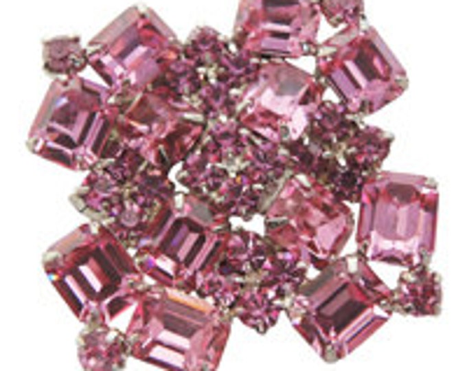 Hot Pink Rhinestone Brooch/pin Vintage 1950 Bridal Pin Etsy