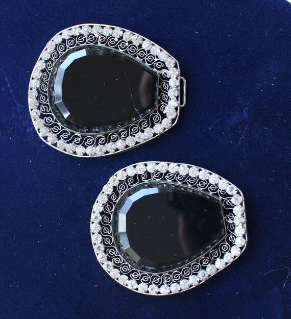 Magnificent Vintage Black Glass and Rhinestone Belt Buckle  display picture 1