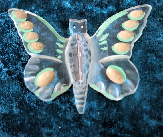 Vintage Reverse Painted Lucite Butterfly Brooch L… - image 3