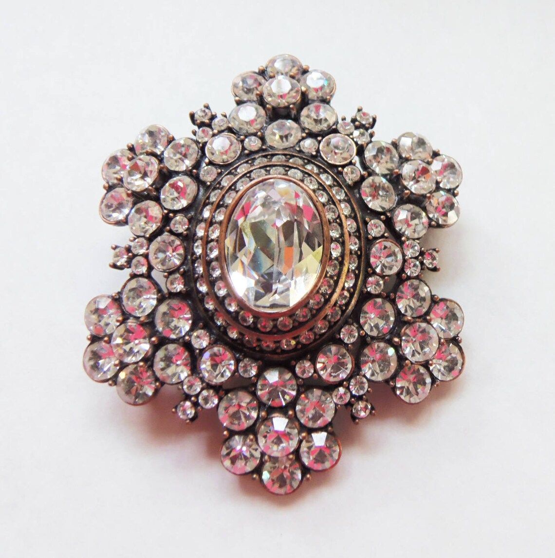 Broche Art Déco – Strass Et Améthyste – Bijou Ancien Vintage – Occasion