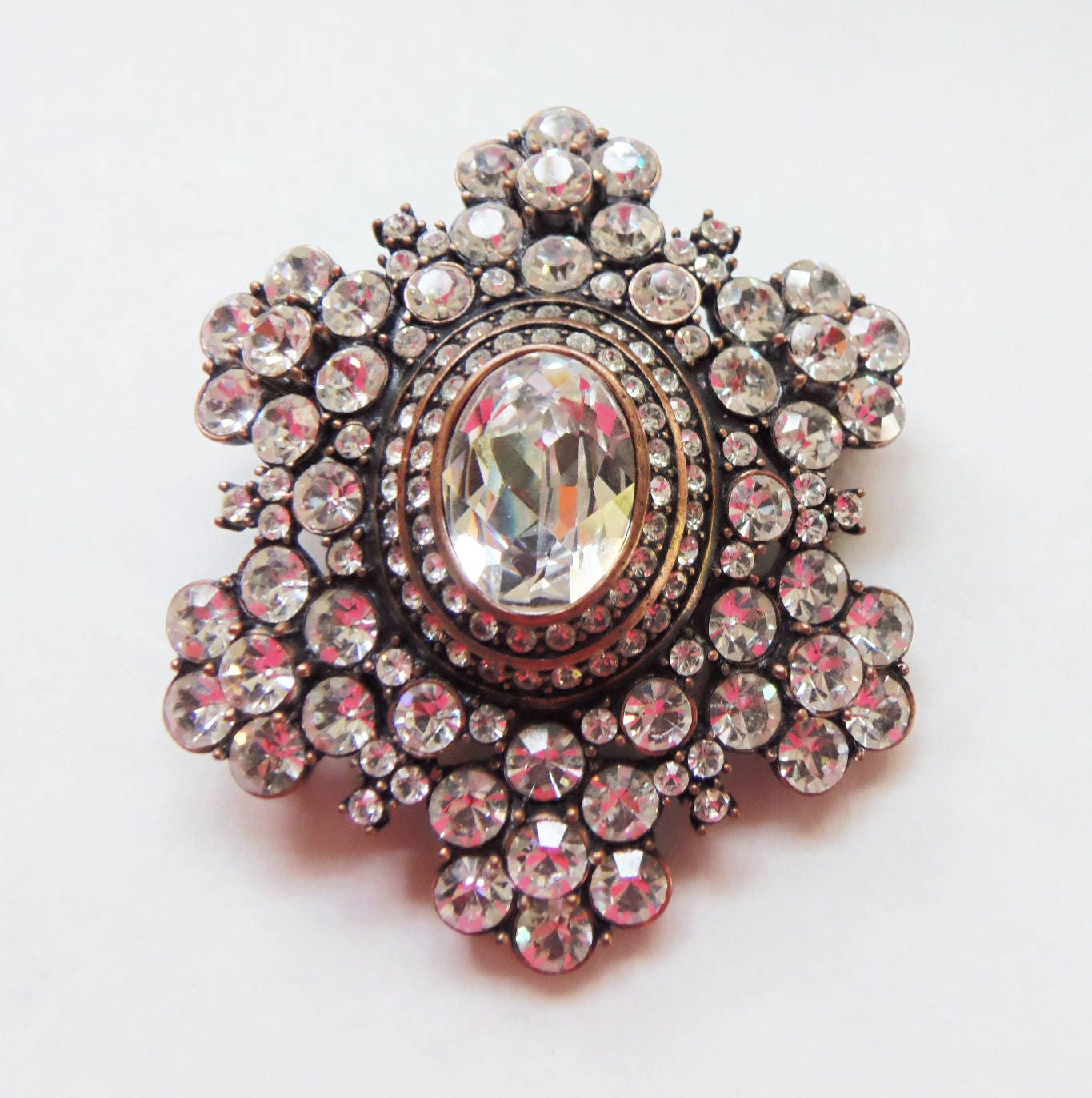 Broche Et Boucles D'oreilles JOAN RIVERS Années 90 - Fleurs Strass Sur Métal Doré