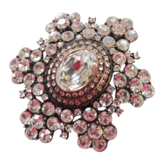 Stunning Joan Rivers White Rhinestone Layered Broo