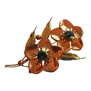 Vintage 1940 Copper And Gold Dogwood Flower Fur Clip Dress Clip