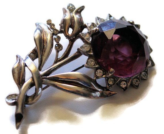 Vintage 1940's Reja Sterling Silver Purple Rhinest