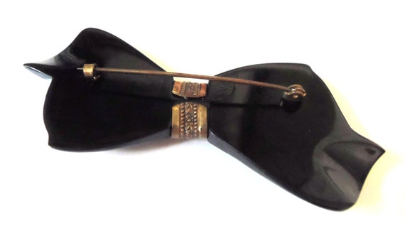 Vintage 1930s Art Deco Black Bakelite Bow Brooch - image 2