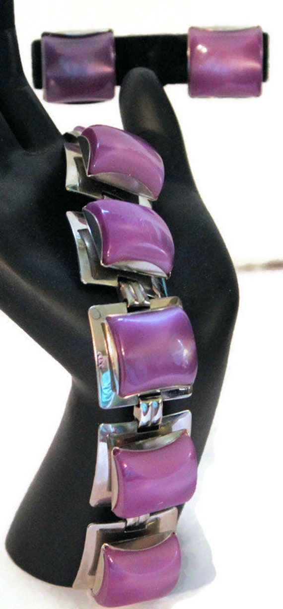 Geometric Lavender Thermoset Plastic Link Bracelet