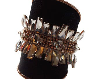 Spectacular Vintage Cut Crystal Black Cuff Bracelet By Swarovski 1990 Cuff Bracelet Crystal Bracelet Bridal Bracelet Rhinestone Bracelet