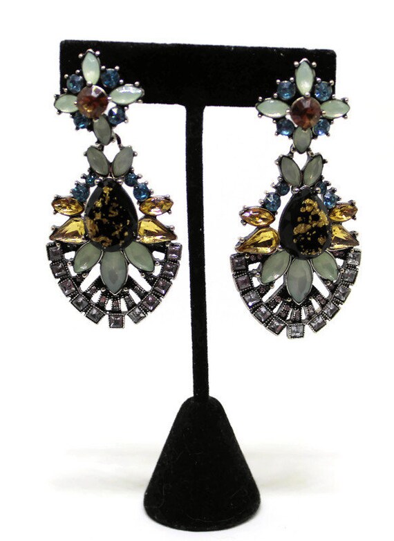 Vintage Gemstone Drop Earrings Statement Jewelry … - image 3