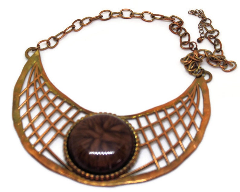 Artisan Crafted Copper Weave Necklace Vintage 1980 Statement Jewelry