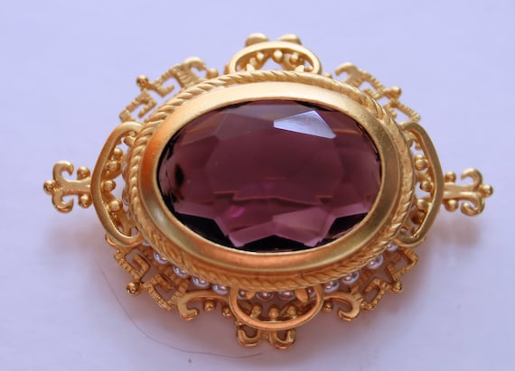 Joan Rivers Victorian Amethyst Brooch/Pin In Gold… - image 2