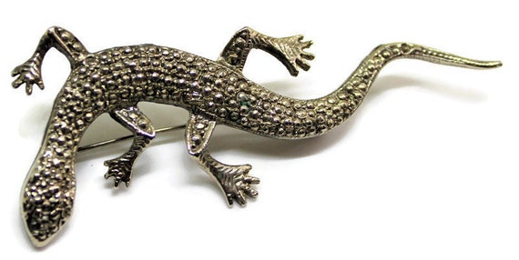 Sterling Silver Figural Lizard Pin, Vintage,Gecko… - image 1