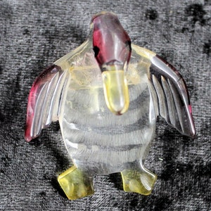 Old Back Carved  Painted Lucite Penguin Brooch / Pin