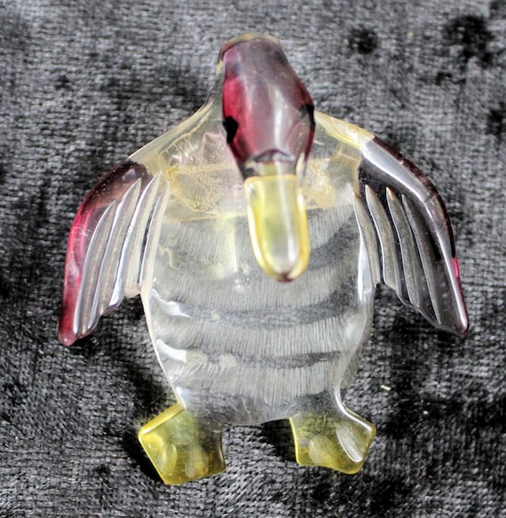 Old Back Carved Reserve Painted Lucite Penguin Bro