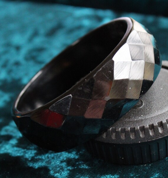 Bakelite Black Diamond Cut Bangle Bracelet - image 1
