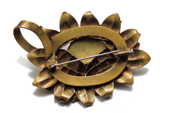 Spilla Vintage Fiore Verde Cristalli Oro – Regalo Art Déco Per Donna