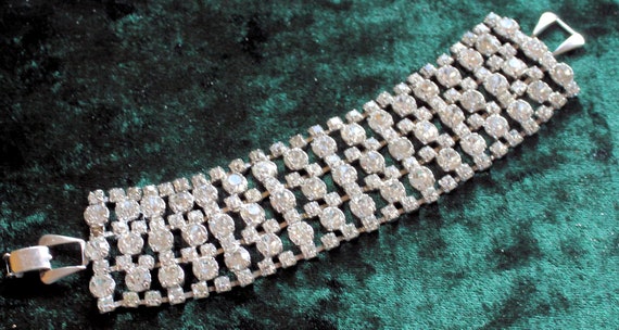 Vintage Mid Century Rhinestone Bracelet Bridal Br… - image 2