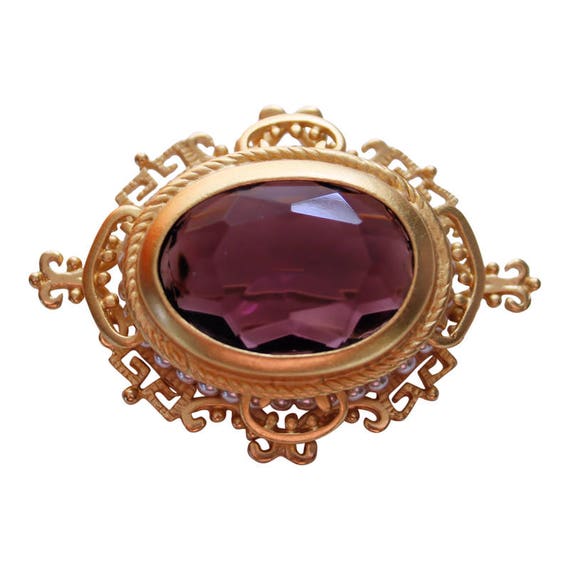 Joan Rivers Victorian Amethyst Brooch/Pin In Gold… - image 1
