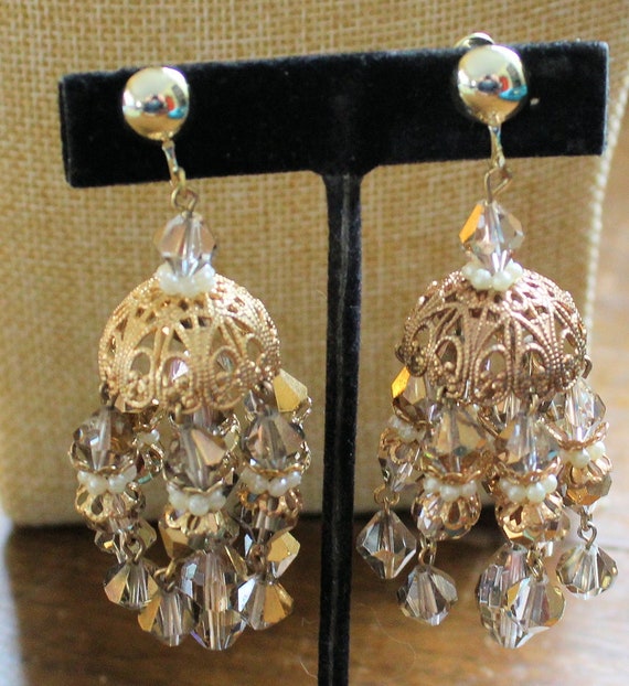 Vintage Crystal Beaded Drop Dangle Earrings Cha Ch