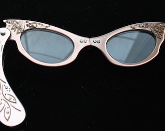 Gafas de ojo de gato plegables vintage de mediados de siglo con diamantes de imitación AB