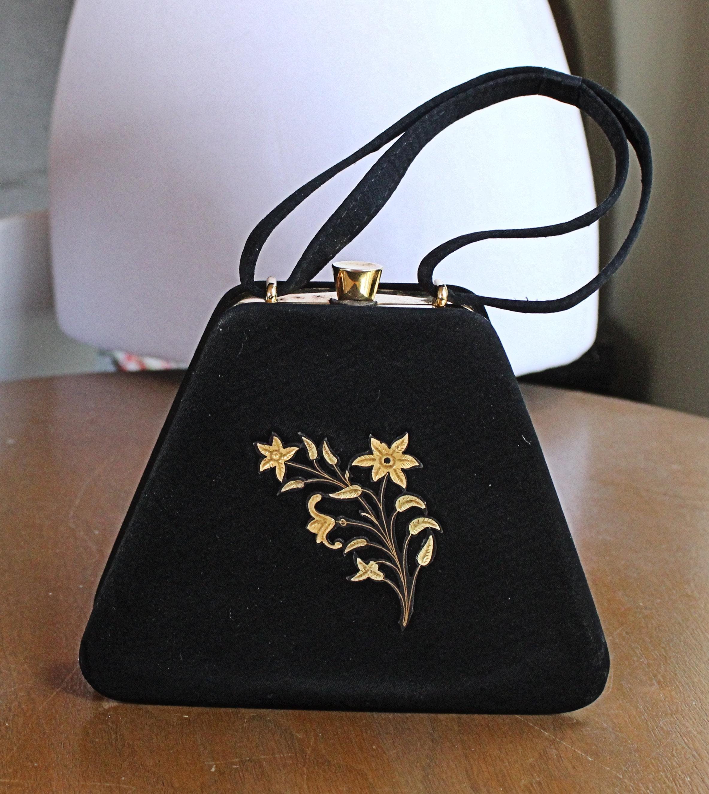 Sac de soirée satin et perles noir - RC006248 - Bagagerie
