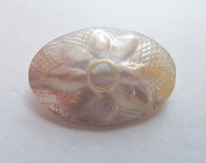 Vintage Mother Of Pearl MOP Hand Carved BroochPin