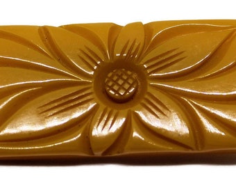 Vintage Bakelite Hand Carved Floral Brooch/Pin  Artisan Crafted Bar Pin