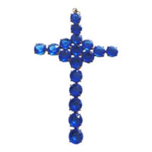 Stunning Colbalt Blue Glass Cross Pendant Vintage 1930 Art Deco Czechoslovakia Bridal Necklace